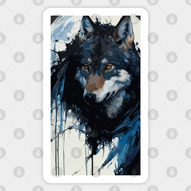 Wolf Howling at the Full Moon in Ink Painting Style Magnet by diegotorres